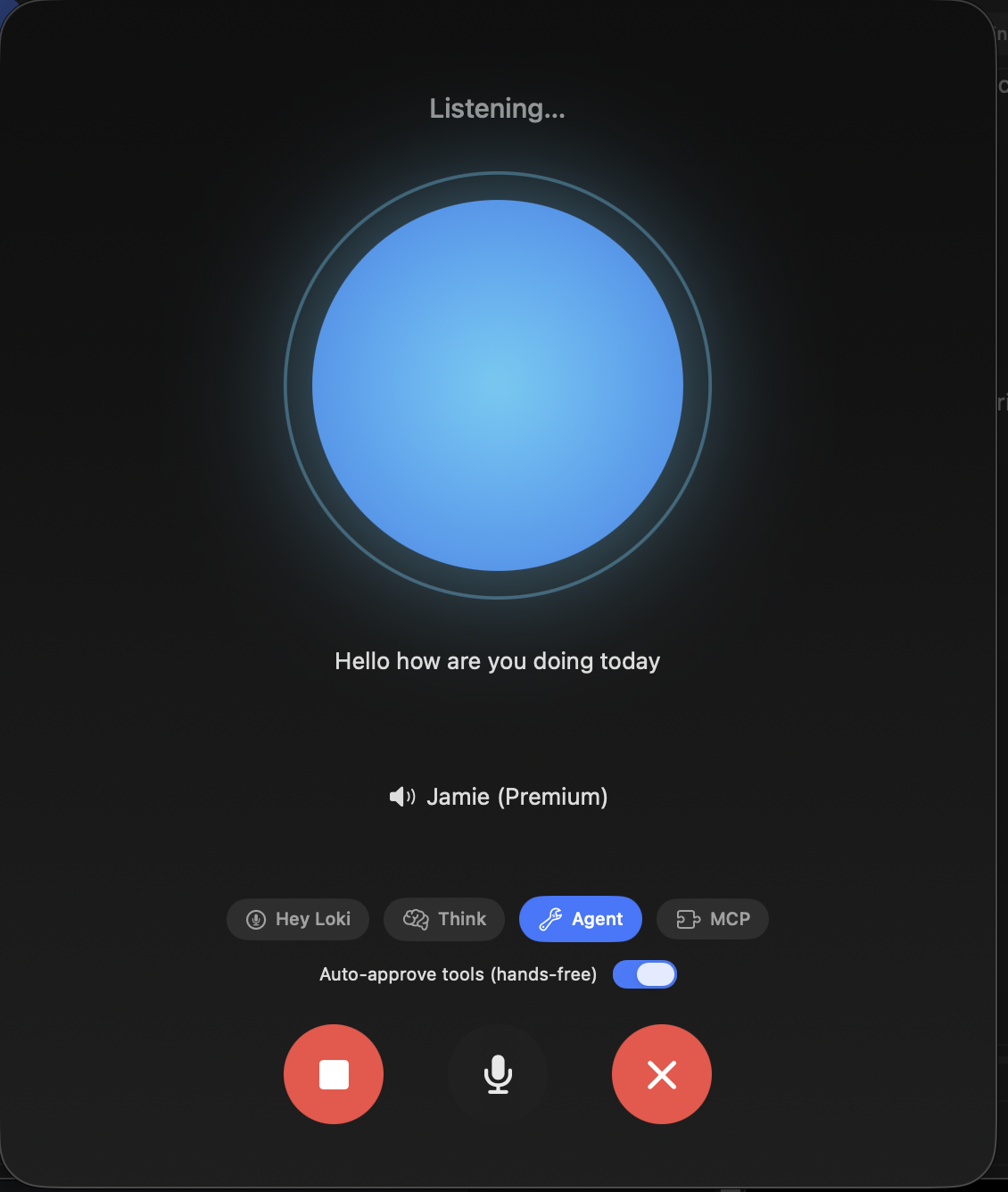 Hands-free Voice Mode with an animated listening orb